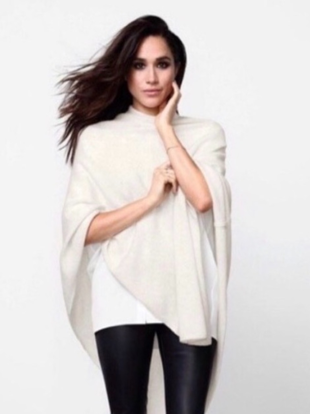 Meghan Markle Collection Women’s Cream Cashmere Blend Knit Poncho Sweater